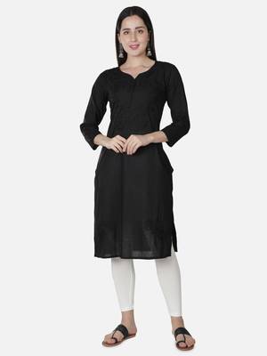 Black embroidered cotton chikankari-kurtis 1
