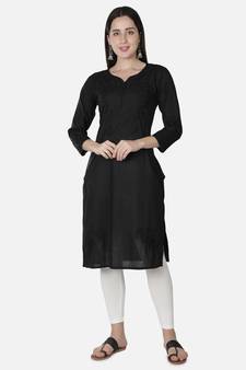 Black embroidered cotton chikankari-kurtis