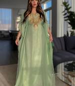 Sea Green Georgette Kaftan with Stone Work