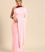 Pink Plain Satin Saree With Blouse