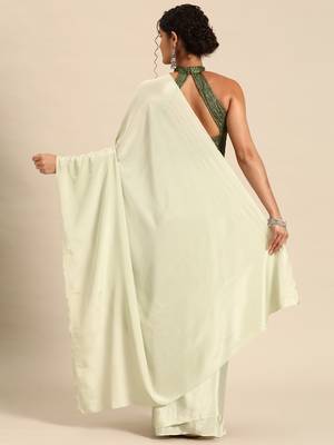 Green Plain Satin Saree With Blouse 2