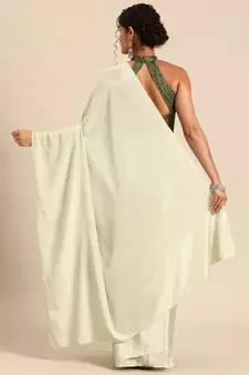 Green Plain Satin Saree With Blouse