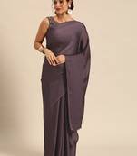 Purple Plain Satin Saree With Blouse