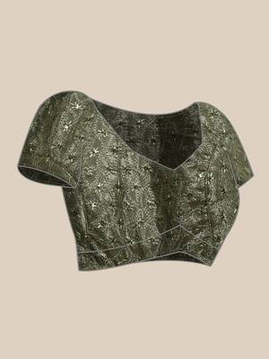 Green Plain Satin Saree With Blouse 5