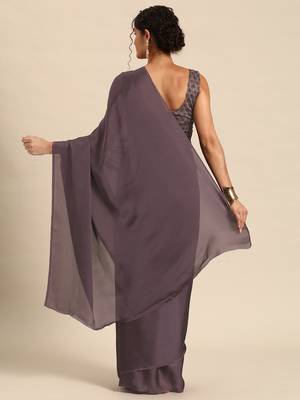 Purple Plain Satin Saree With Blouse 2
