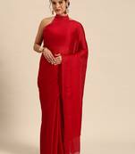 Red Plain Satin Saree With Blouse