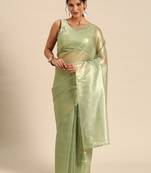 Green plain organza saree with blouse