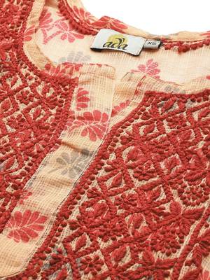 Hand Embroidered Peach Kota Lucknowi Chikankari Women Indian Kurti 3