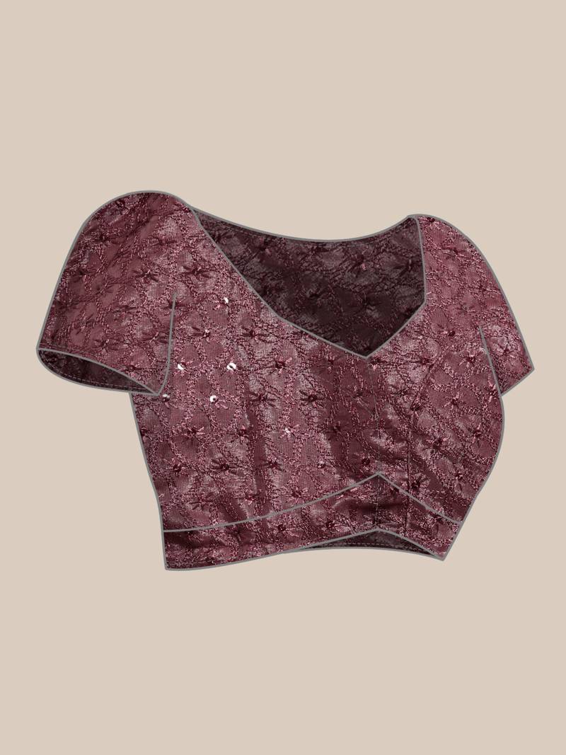 Mauve Printed Satin Saree With Unstitched Blouse Piece