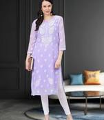 Hand Embroidered Mauve Georgette Lucknowi Chikankari Indian Women Kurta With Slip