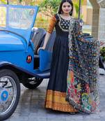 Black Silk Jacquard weaving Embroidered Gown With Dupatta