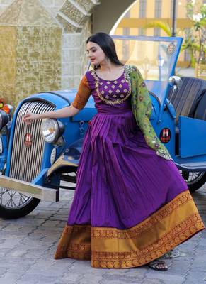 Purple Silk Jacquard weaving Embroidered Gown With Dupatta 3
