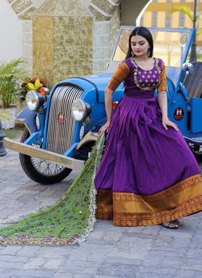 Purple Silk Jacquard weaving Embroidered Gown With Dupatta 4