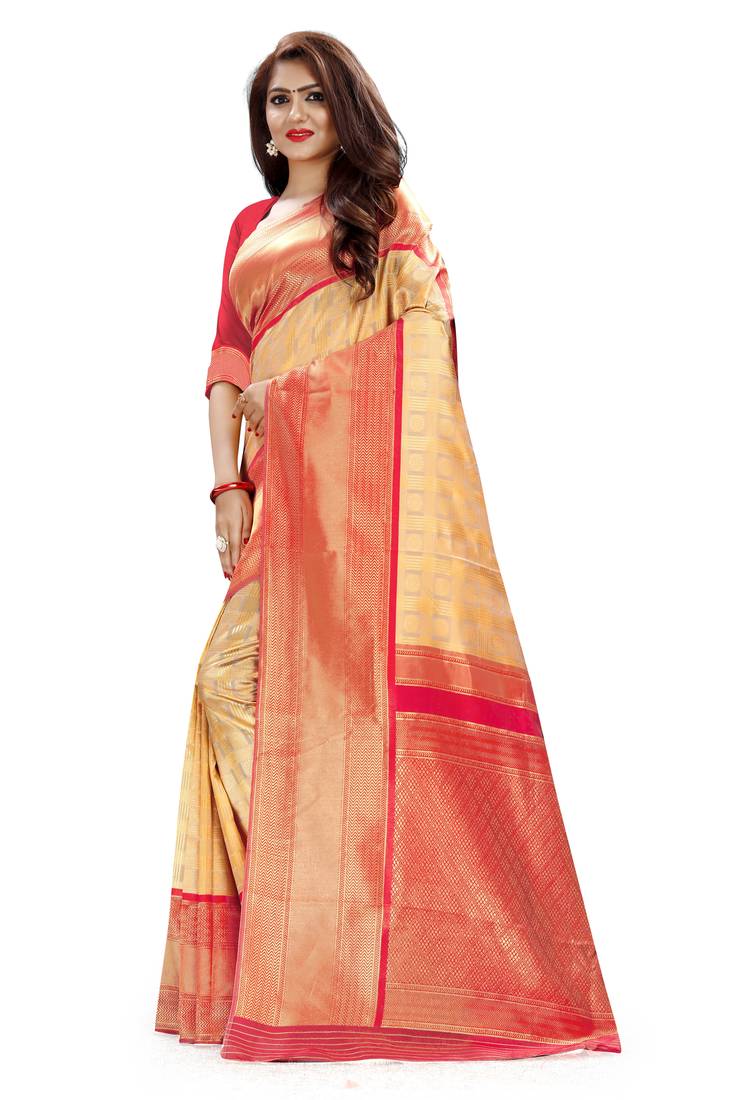 CREAM KANCHIPURAM BEAUTIFUL SILK SAREE 