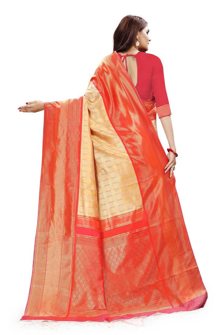 CREAM KANCHIPURAM BEAUTIFUL SILK SAREE 