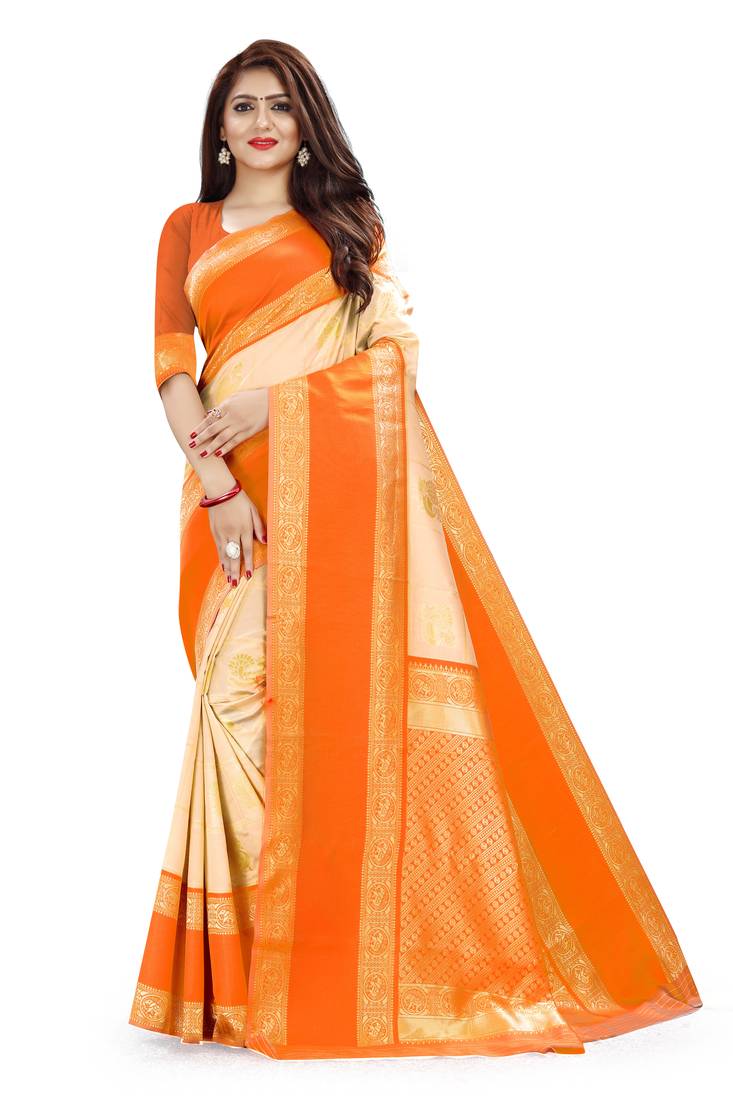 CREAM KANCHIPURAM SILK SAREE 