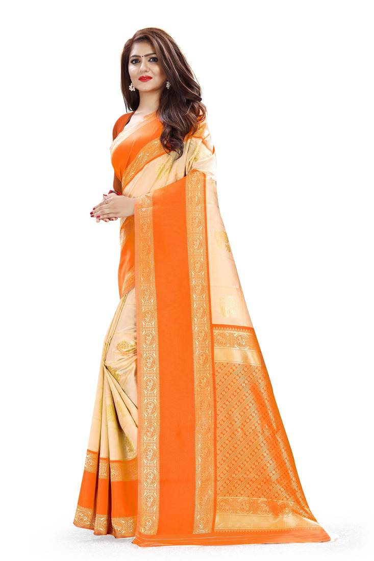 CREAM KANCHIPURAM SILK SAREE 
