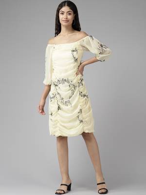 Lemon printed georgette short-dresses 1
