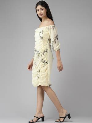Lemon printed georgette short-dresses 3