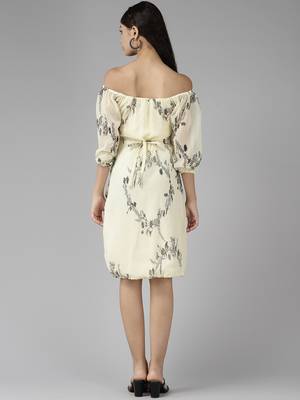 Lemon printed georgette short-dresses 4