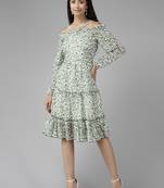 Green printed georgette short-dresses