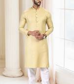 Yellow woven silk kurta-pajama