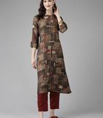 Brown printed cotton ethnic-kurtis