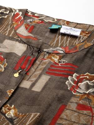 Brown printed cotton ethnic-kurtis 2