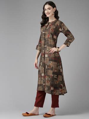 Brown printed cotton ethnic-kurtis 3