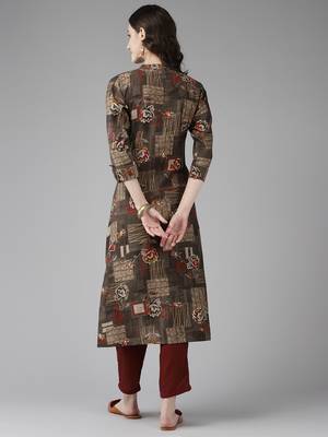 Brown printed cotton ethnic-kurtis 4