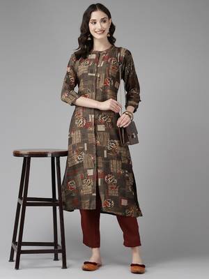 Brown printed cotton ethnic-kurtis 5