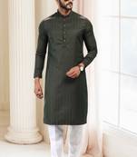 Green woven silk kurta-pajama