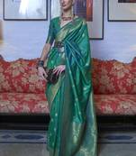 Green Woven Silk Blend Saree With Blouse