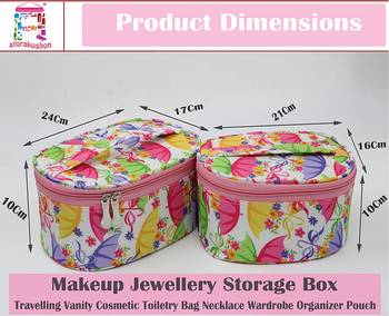 atorakushon Fabric Makeup Jewellery Storage Box Cosmetic Toiletry Bag Necklace Wardrobe Organizer Set of 2 Pink 2