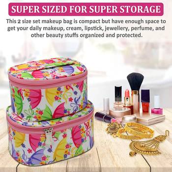 atorakushon Fabric Makeup Jewellery Storage Box Cosmetic Toiletry Bag Necklace Wardrobe Organizer Set of 2 Pink 3