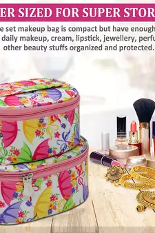 atorakushon Fabric Makeup Jewellery Storage Box Cosmetic Toiletry Bag Necklace Wardrobe Organizer Set of 2 Pink