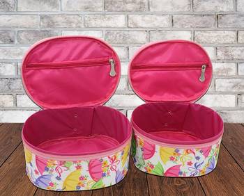 atorakushon Fabric Makeup Jewellery Storage Box Cosmetic Toiletry Bag Necklace Wardrobe Organizer Set of 2 Pink 4