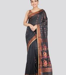 PinkLoom Women's  Grey Hand_Woven Cotton-Silk-Sarees With Unstitched Blouse Piece