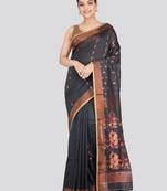 PinkLoom Women's  Grey Hand_Woven Cotton-Silk-Sarees With Unstitched Blouse Piece