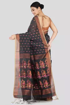 PinkLoom Women's  Grey Hand_Woven Cotton-Silk-Sarees With Unstitched Blouse Piece