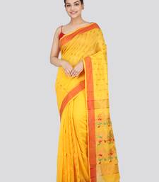 PinkLoom Women's  Yellow Hand_Woven Cotton-Silk-Sarees With Unstitched Blouse Piece