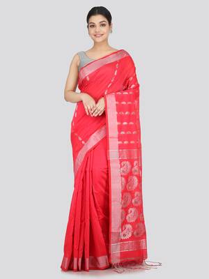 PinkLoom Women's  Pink Hand_Woven Cotton-Silk-Sarees With Unstitched Blouse Piece 1