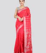 PinkLoom Women's  Pink Hand_Woven Cotton-Silk-Sarees With Unstitched Blouse Piece