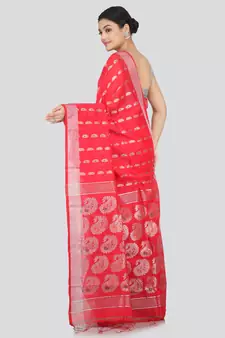 PinkLoom Women's  Pink Hand_Woven Cotton-Silk-Sarees With Unstitched Blouse Piece
