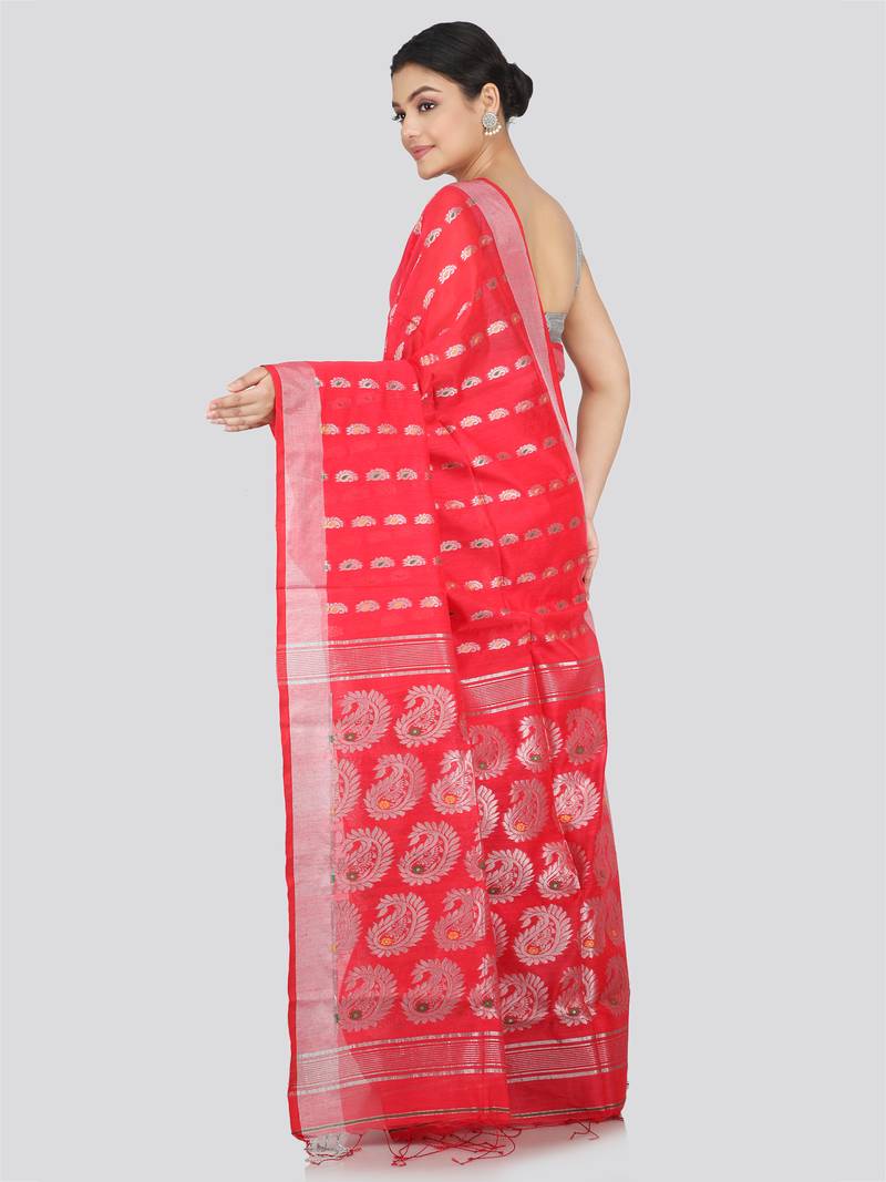 PinkLoom Women's  Pink Hand_Woven Cotton-Silk-Sarees With Unstitched Blouse Piece