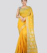 PinkLoom Women's  Yellow Hand_Woven Cotton-Silk-Sarees With Unstitched Blouse Piece