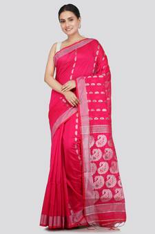 PinkLoom Women's  Pink Hand_Woven Cotton-Silk-Sarees With Unstitched Blouse Piece