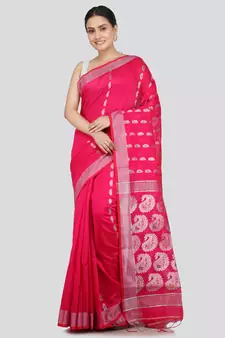 PinkLoom Women's  Pink Hand_Woven Cotton-Silk-Sarees With Unstitched Blouse Piece