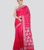 PinkLoom Women's  Pink Hand_Woven Cotton-Silk-Sarees With Unstitched Blouse Piece