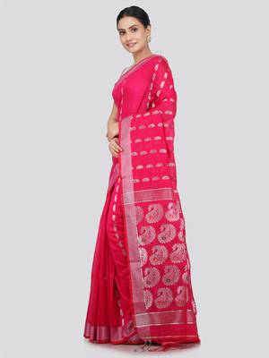 PinkLoom Women's  Pink Hand_Woven Cotton-Silk-Sarees With Unstitched Blouse Piece 2